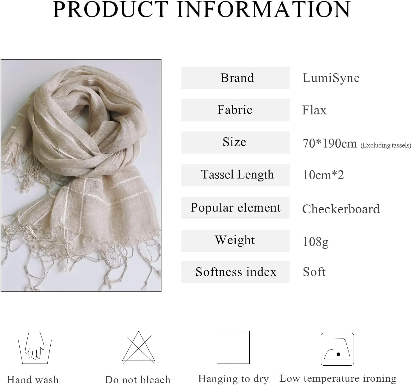 Flax Linen Scarf For Women Men Plaid Striped Print Lightweight Breathable Scarves Warm Stole Wrap Sunscreen Shawl
