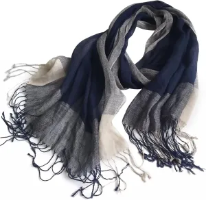 Flax Linen Scarf For Women Men Plaid Striped Print Lightweight Breathable Scarves Warm Stole Wrap Sunscreen Shawl