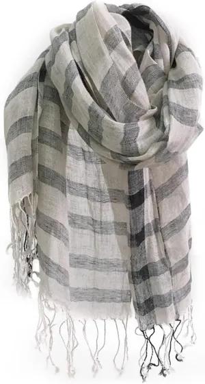 Flax Linen Scarf For Women Men Plaid Striped Print Lightweight Breathable Scarves Warm Stole Wrap Sunscreen Shawl