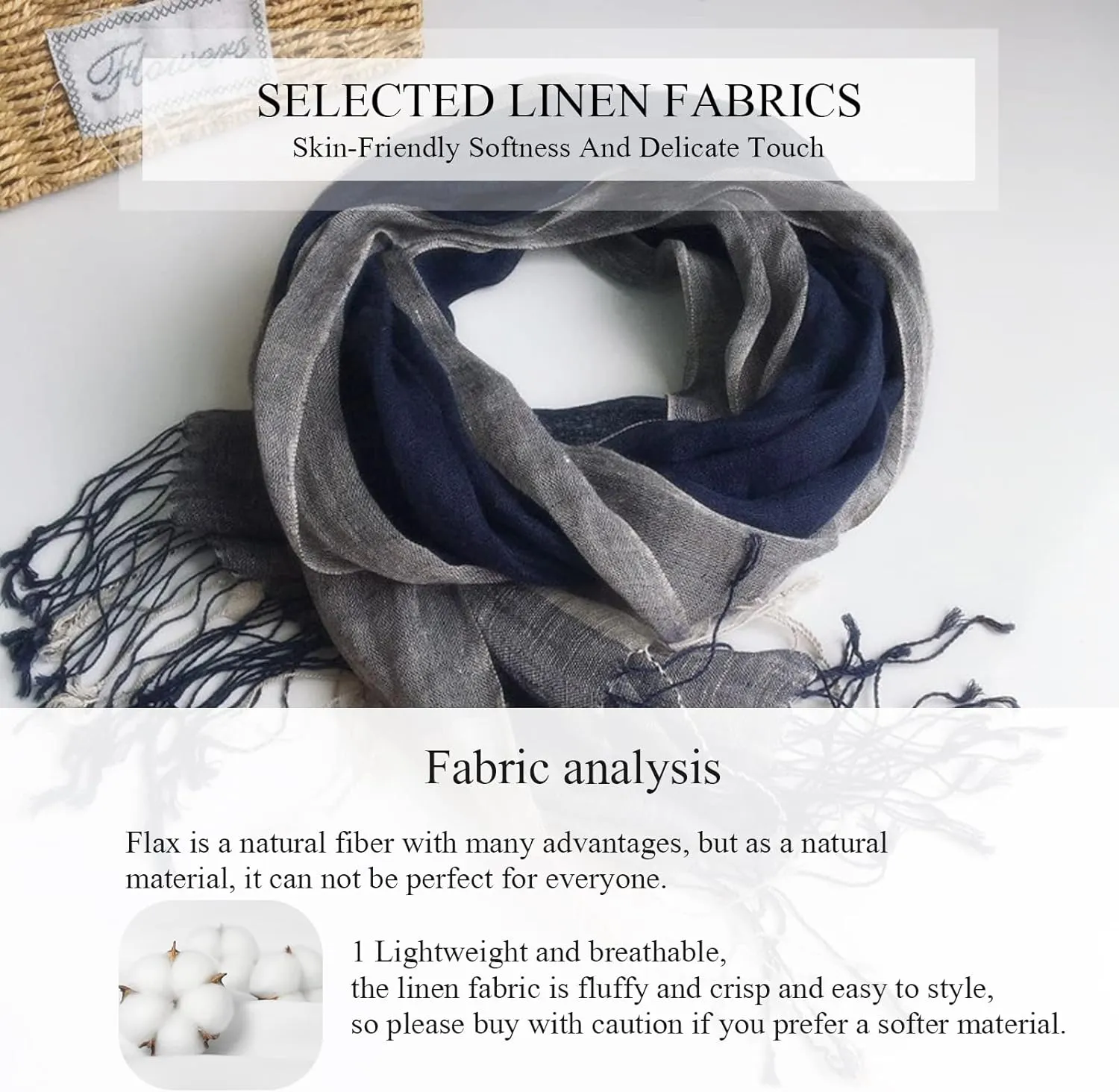 Flax Linen Scarf For Women Men Plaid Striped Print Lightweight Breathable Scarves Warm Stole Wrap Sunscreen Shawl