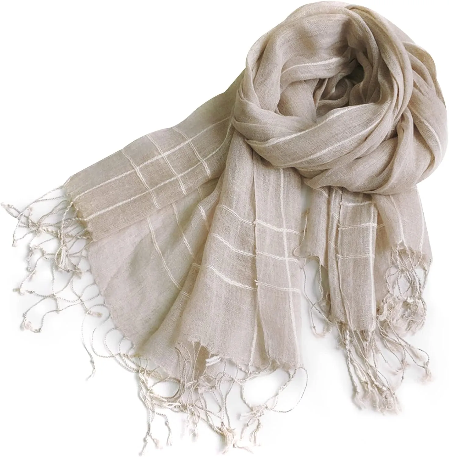 Flax Linen Scarf For Women Men Plaid Striped Print Lightweight Breathable Scarves Warm Stole Wrap Sunscreen Shawl