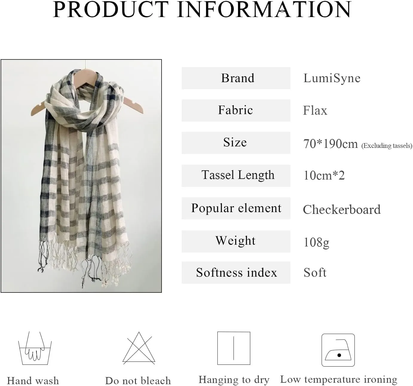 Flax Linen Scarf For Women Men Plaid Striped Print Lightweight Breathable Scarves Warm Stole Wrap Sunscreen Shawl