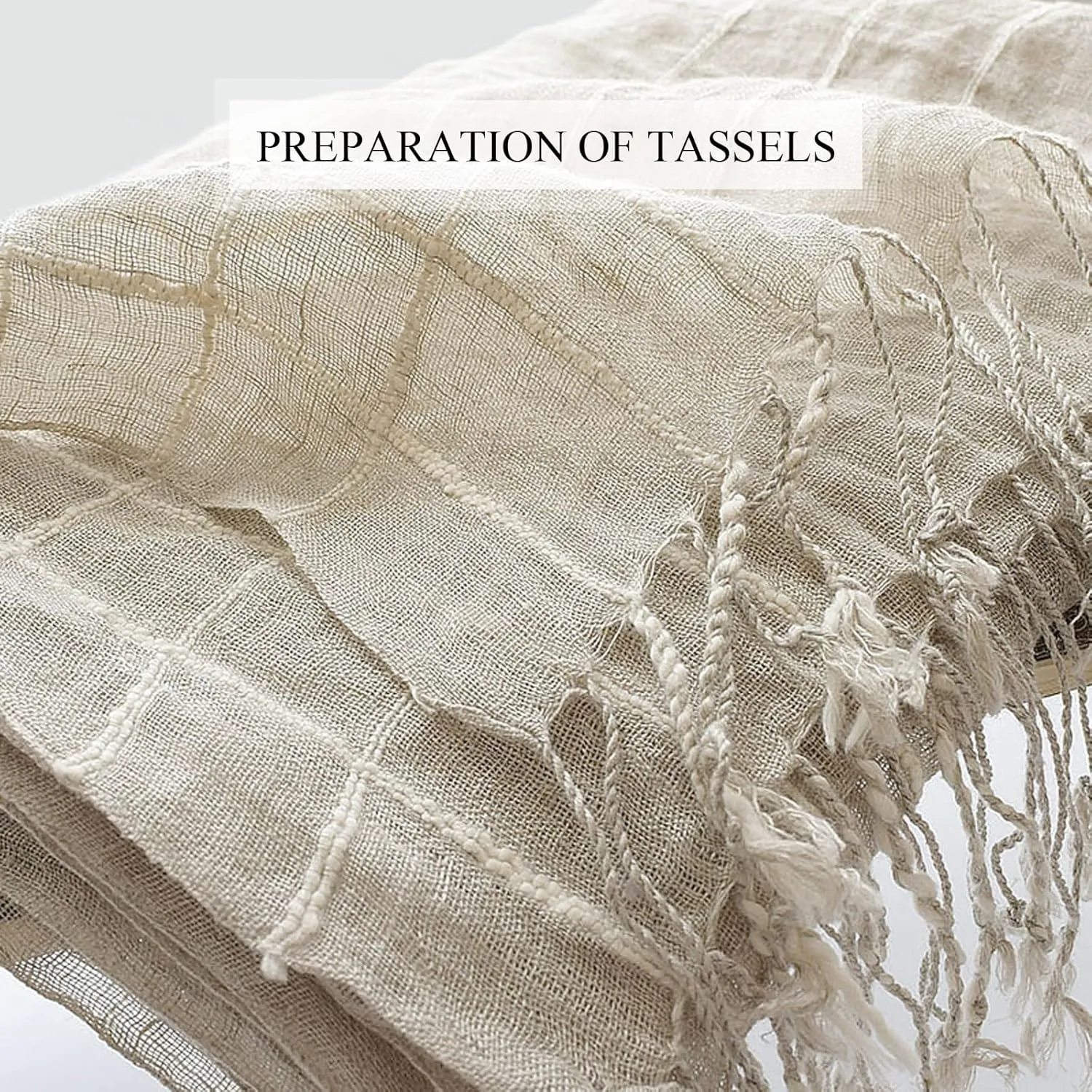 Flax Linen Scarf For Women Men Plaid Striped Print Lightweight Breathable Scarves Warm Stole Wrap Sunscreen Shawl