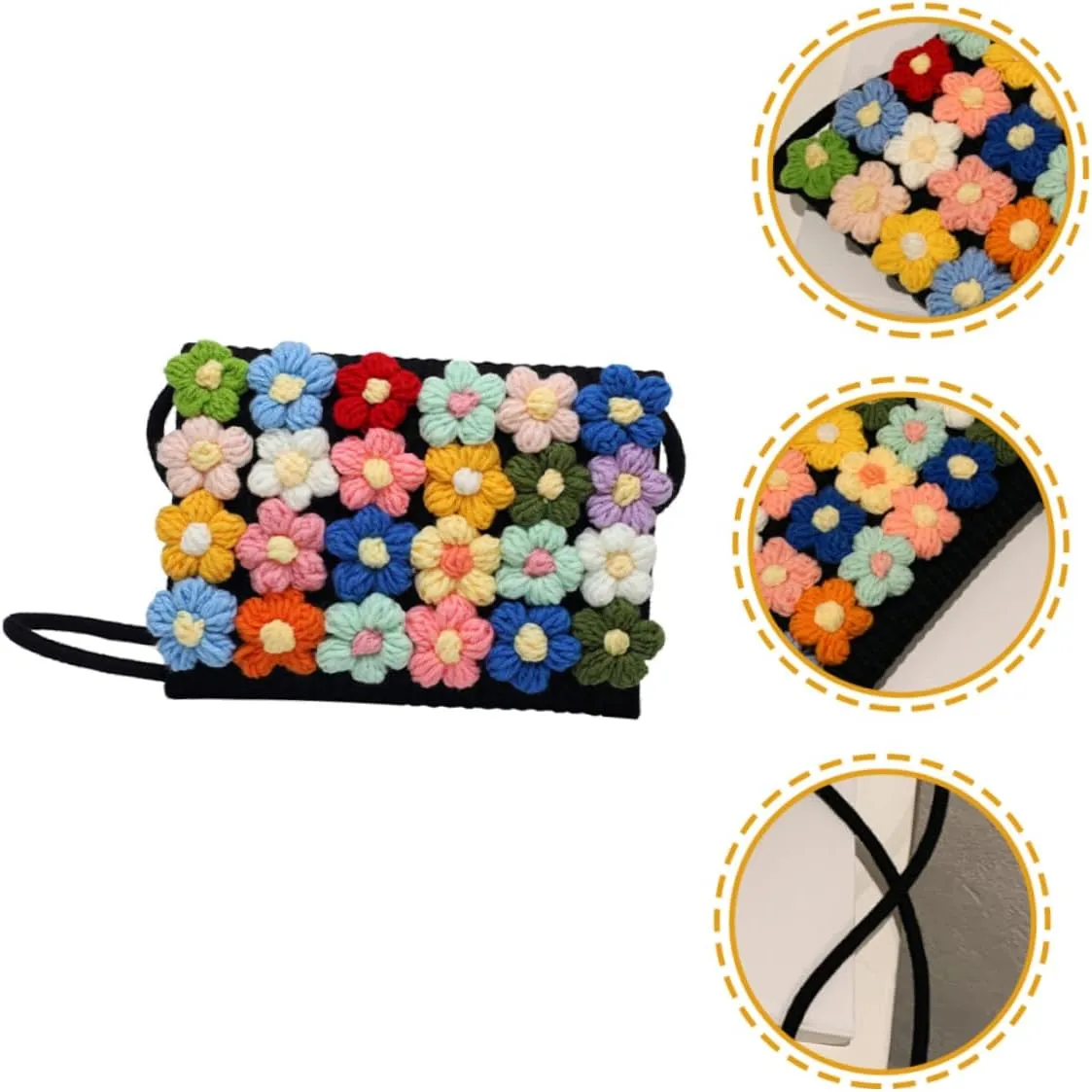 Flower Woolen Bag Clutch Handwoven Beach Ladies Hand Bag Womens Shoulder Handbags Woven Purse Cross Body Purse Summer Crossbody Bags for Women The Flowers Puffs Cotton Linen Woman