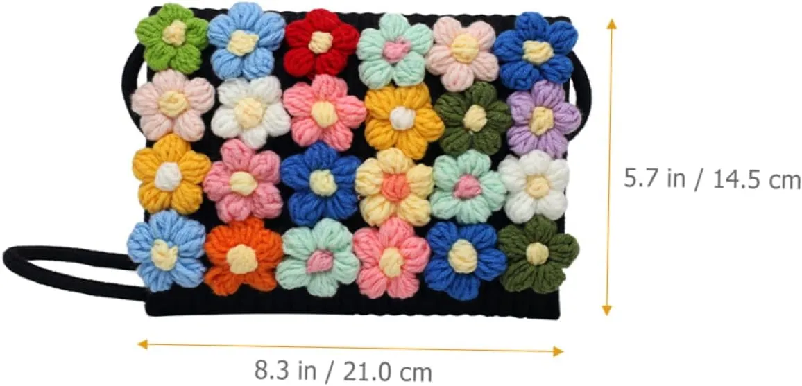 Flower Woolen Bag Clutch Handwoven Beach Ladies Hand Bag Womens Shoulder Handbags Woven Purse Cross Body Purse Summer Crossbody Bags for Women The Flowers Puffs Cotton Linen Woman