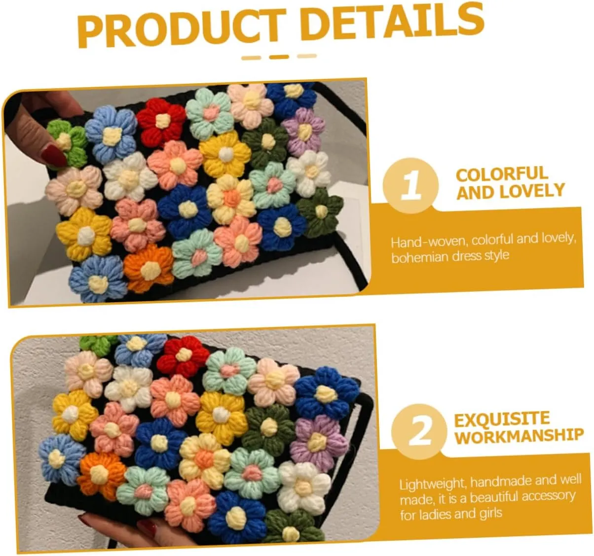 Flower Woolen Bag Clutch Handwoven Beach Ladies Hand Bag Womens Shoulder Handbags Woven Purse Cross Body Purse Summer Crossbody Bags for Women The Flowers Puffs Cotton Linen Woman