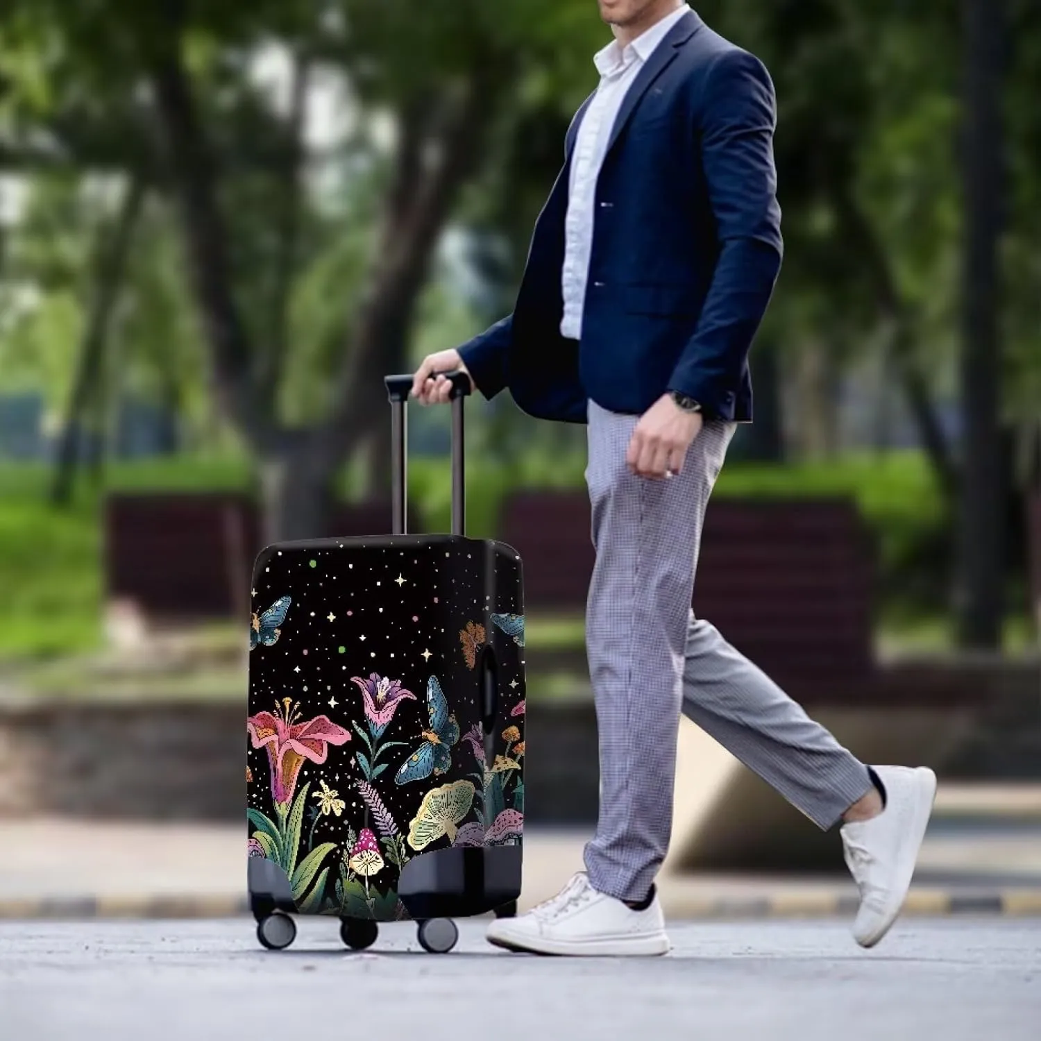 Flowers And Stars Luggage Suitcase Covers for Luggage Elastic Luggage Cover Protector Scratch Resistant Travel Suitcase Cover Fits 18-32 Inch Luggage Travel Bag Cover Travel Covers-M