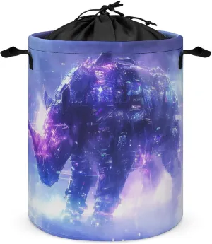Foldable Laundry Basket, Waterproof Laundry Basket, Collapsible Laundry Bag with Easy Carry Handle, Cyber Rhinoceros And Digital Fog-5