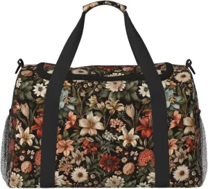 Foldable Travel Duffel Bag Vintage Floral Rustic Tote Carry on Luggage Duffle Overnight for Women Flower Peony Rose Workout Duffle Sports Bag Luggage Bag
