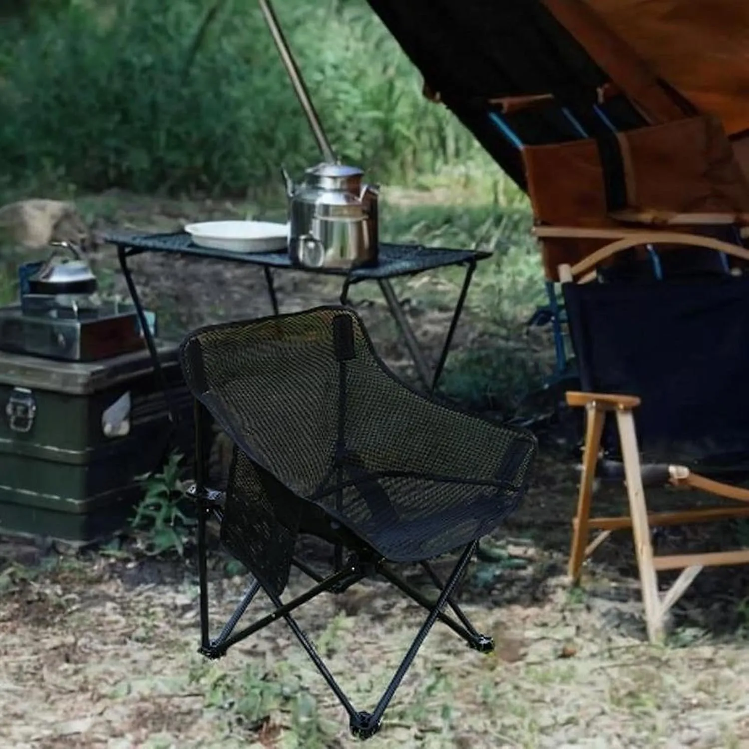 Folding Chair Camping Chair Folded Heavy Duty for Adults with Carrying Bag for Backpacking Travel Picnics Fishing Barbecue, Black