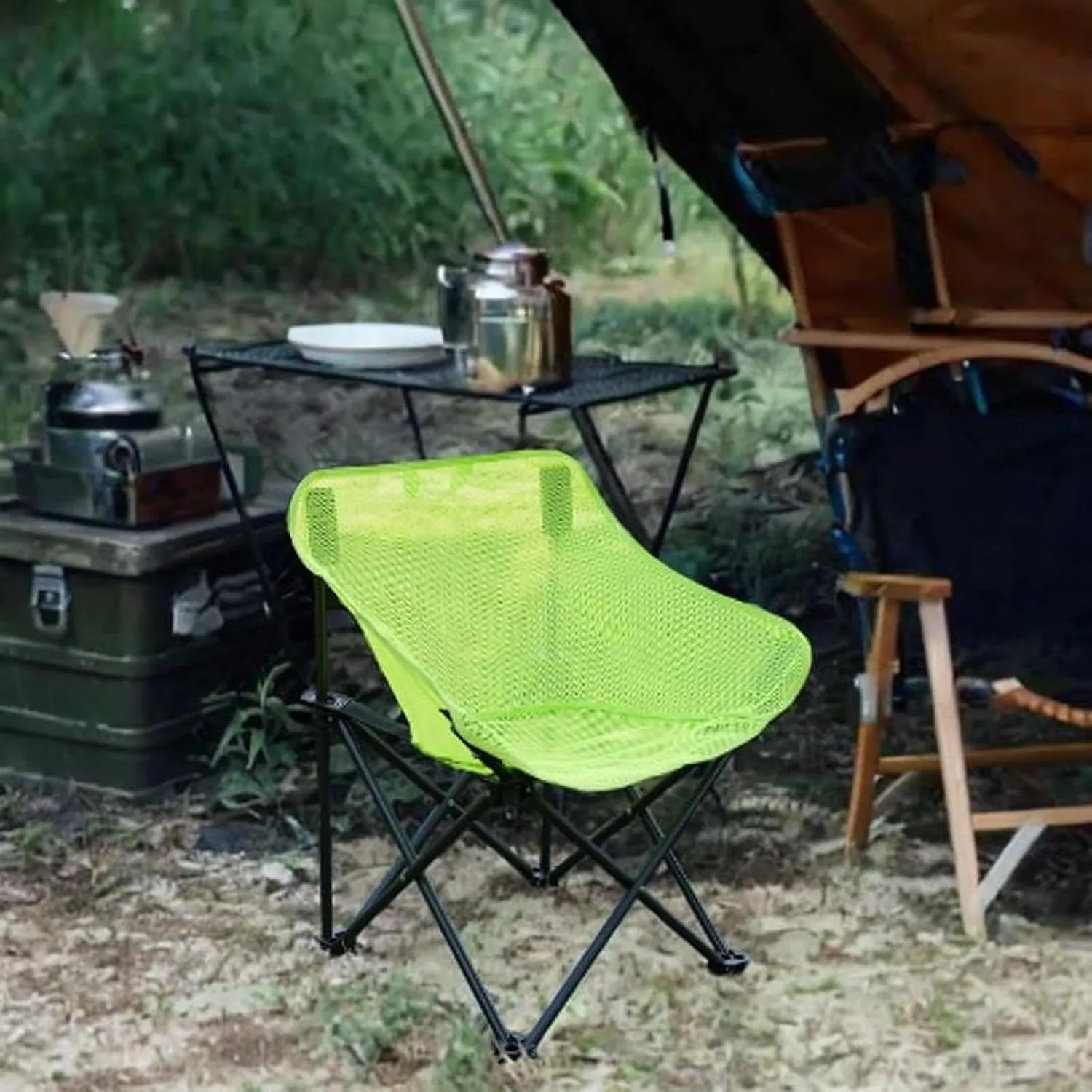 Folding Chair Camping Chair Folded Heavy Duty for Adults with Carrying Bag for Backpacking Travel Picnics Fishing Barbecue, Green