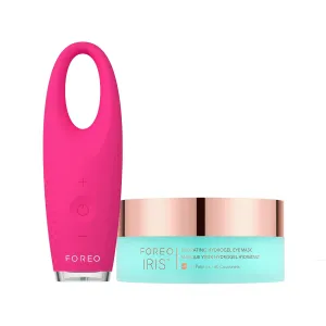 FOREO Eye Revive IRIS 2 Bundle - Lymphatic Drainage Eye Massager IRIS Hydrating Hydrogel Eye Mask, 60 pcs Dark Eye Circle Remover & Eye Bags Remover - Eye Puffiness Reducer - Fuchsia