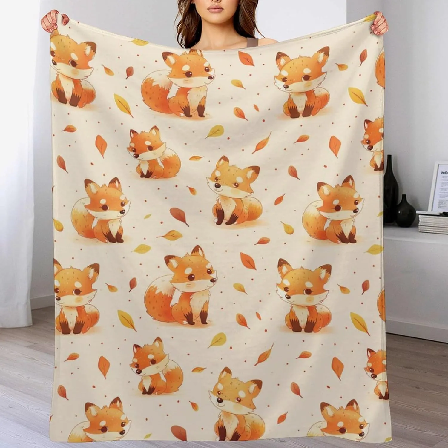 Fox Throw Blanket - Soft Flannel Blankets for Girls Boys Kids Fox Lovers - Warm Throw Blankets for All Season Lap, Chair, Sofa - 50"x40"