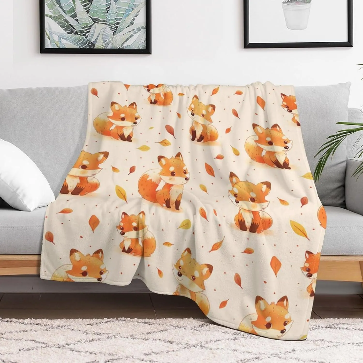Fox Throw Blanket - Soft Flannel Blankets for Girls Boys Kids Fox Lovers - Warm Throw Blankets for All Season Lap, Chair, Sofa - 50"x40"