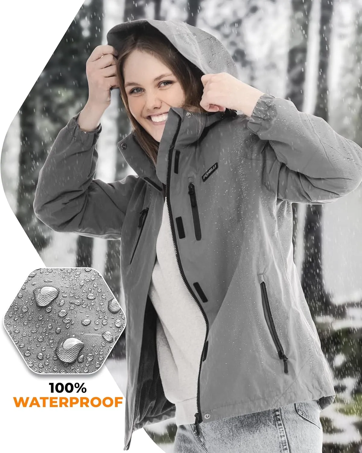 Foxelli Women's Waterproof Hiking Jacket – Warm Fleece-Lined Windproof Coat, Hooded Rain Jacket