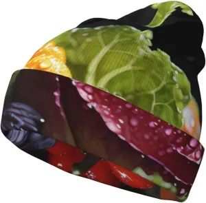 Fresh Cabbage Print Unisex Knitted Hat â€“ Warm Skull Cap for Winter, Lightweight & Elastic, Perfect for Outdoor, and Travel Black