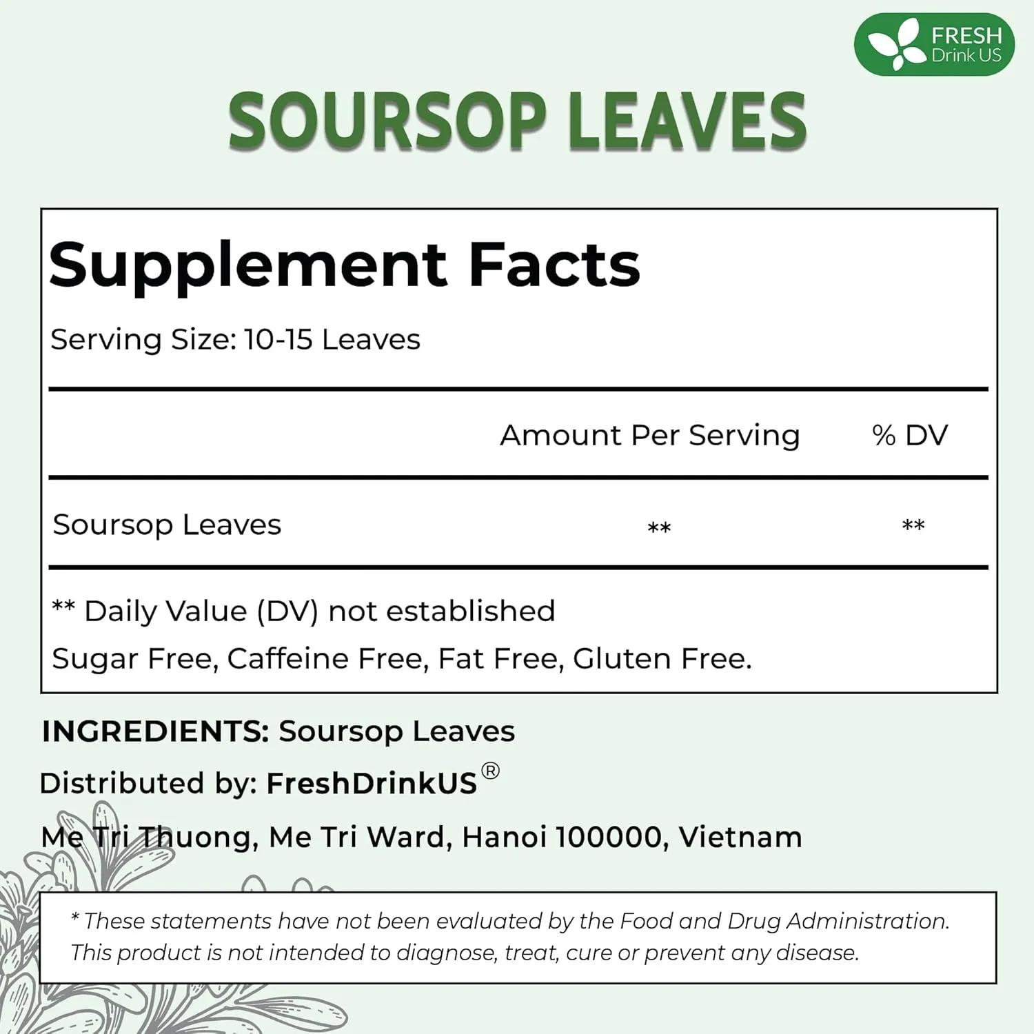 FreshDrinkUS, 240  Premium Soursop Graviola Dried Leaves Tea, 230-250 Whole Soursop Leaves, Wildcrafted, Graviola , Guanabana , Hoja Guanabana, Loose Leaf Herbal , No Gluten, Vegan