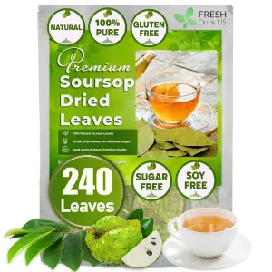 FreshDrinkUS, 240  Premium Soursop Graviola Dried Leaves Tea, 230-250 Whole Soursop Leaves, Wildcrafted, Graviola , Guanabana , Hoja Guanabana, Loose Leaf Herbal , No Gluten, Vegan