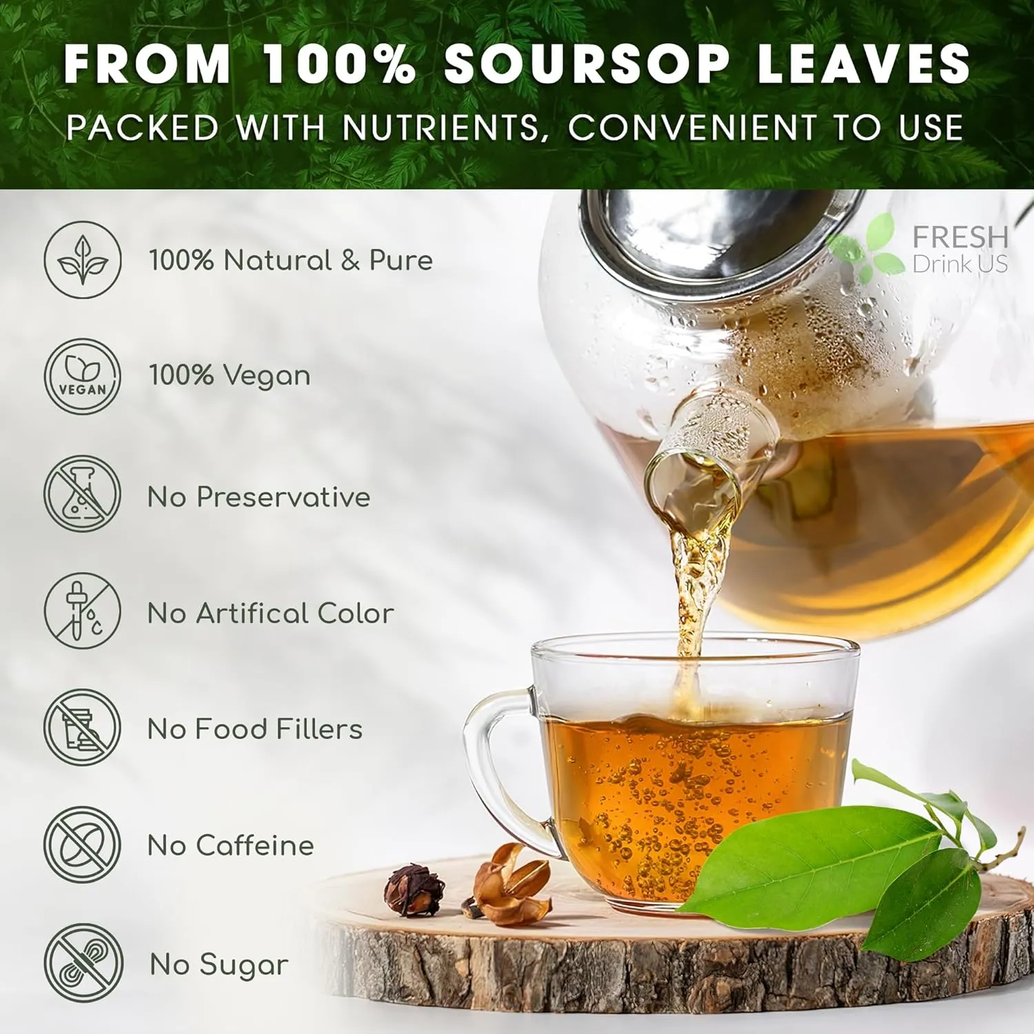FreshDrinkUS, 240  Premium Soursop Graviola Dried Leaves Tea, 230-250 Whole Soursop Leaves, Wildcrafted, Graviola , Guanabana , Hoja Guanabana, Loose Leaf Herbal , No Gluten, Vegan