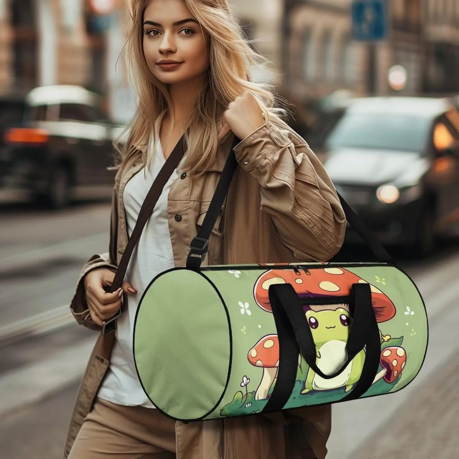 Frog Mushroom Travel Duffle Bag, Waterproof Weekender Bag Carry On Tote Bags for Women, Travel Essentials Sport Gym Bag Hospital Bag for Labor and Delivery, Overnight Bag Luggage Bag