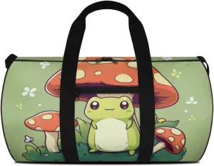 Frog Mushroom Travel Duffle Bag, Waterproof Weekender Bag Carry On Tote Bags for Women, Travel Essentials Sport Gym Bag Hospital Bag for Labor and Delivery, Overnight Bag Luggage Bag