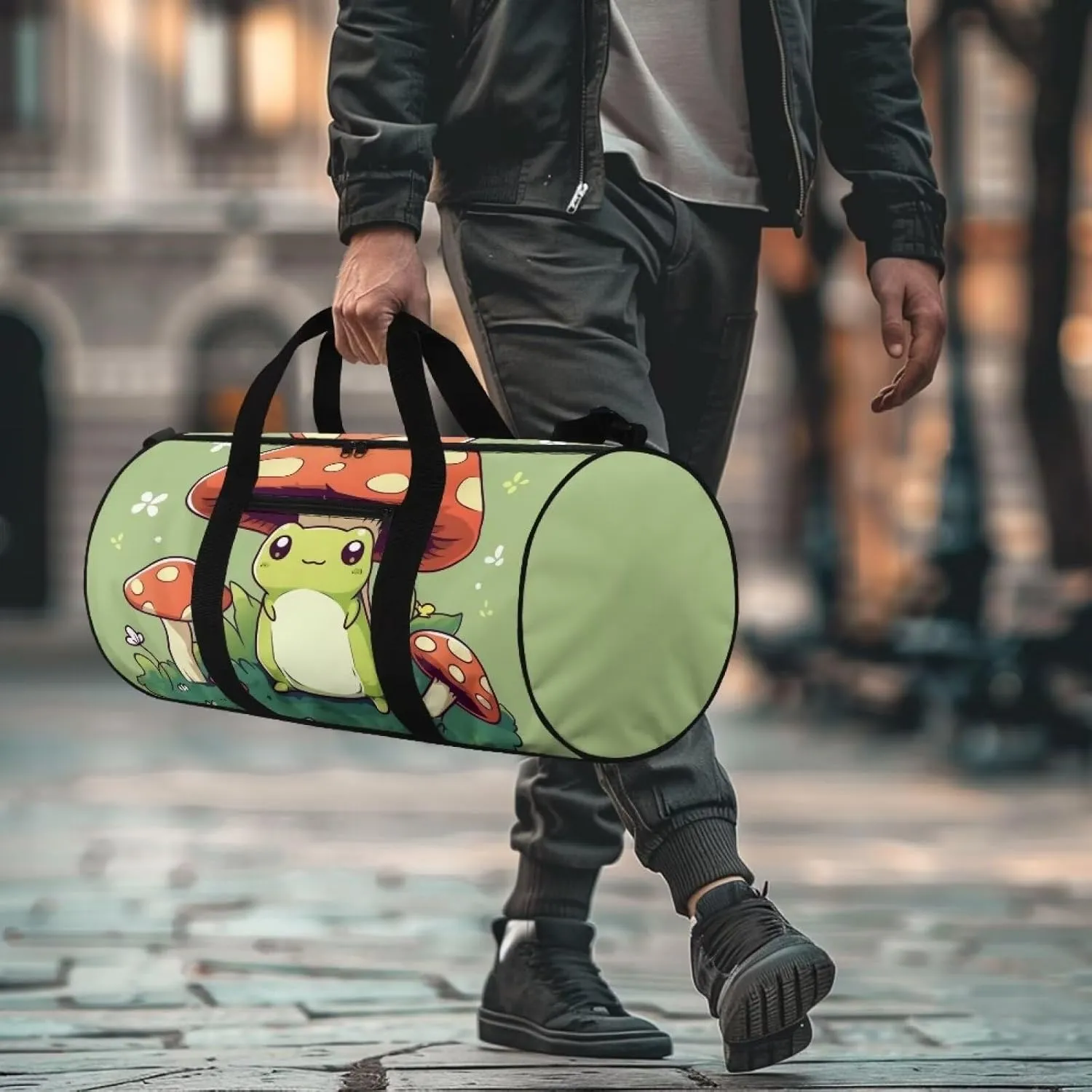 Frog Mushroom Travel Duffle Bag, Waterproof Weekender Bag Carry On Tote Bags for Women, Travel Essentials Sport Gym Bag Hospital Bag for Labor and Delivery, Overnight Bag Luggage Bag