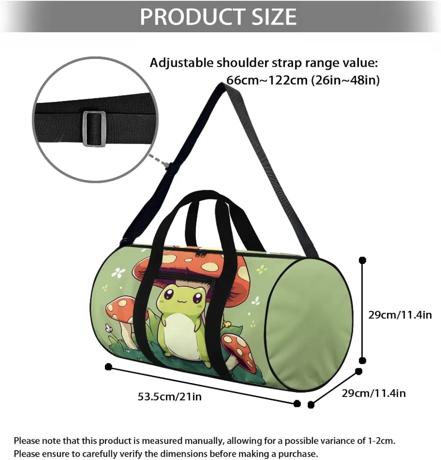 Frog Mushroom Travel Duffle Bag, Waterproof Weekender Bag Carry On Tote Bags for Women, Travel Essentials Sport Gym Bag Hospital Bag for Labor and Delivery, Overnight Bag Luggage Bag