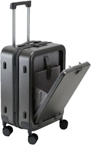 Front Opening Luggage Bag, Unisex Rotating Suitcase with Wheeled Password (Zipper Gray 22), Zip grey, 22
