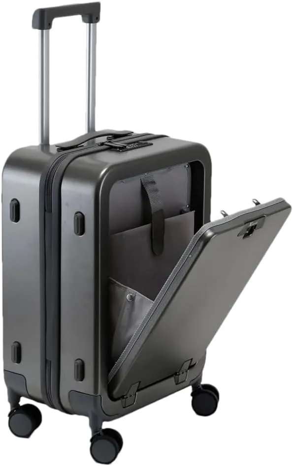 Front Opening Luggage Bag, Unisex Rotating Suitcase with Wheeled Password (Zipper Gray 22), Zip grey, 22