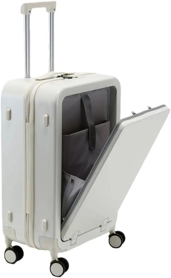 Front Opening Luggage Bag, Unisex Rotating Suitcase with Wheeled Password (Zipper White 22), Zipper White, 22