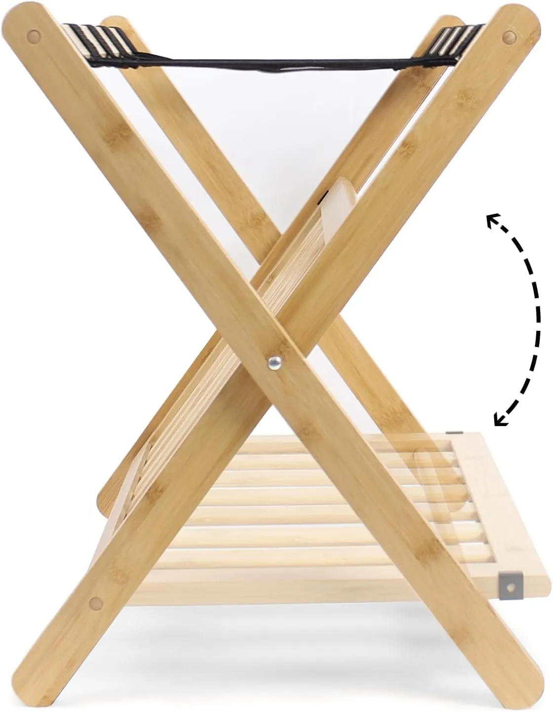 Fully Assembled Luggage Racks Pack of 2, Folding Suitcase Stand with Storage Shelf, Bamboo Luggage Stand with 5 Nylon Straps for Guest Room, Bedroom, Heavy Duty, Natural