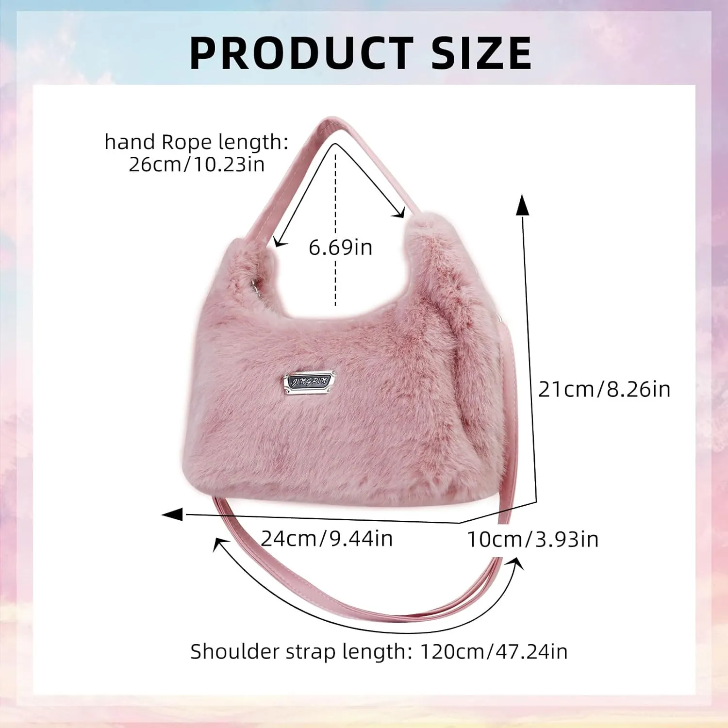FuninCrea Plush Women's Shoulder Handbags Trendy Crossbody Bags with Zipper, Small Handbags with Removable Shoulder Strap