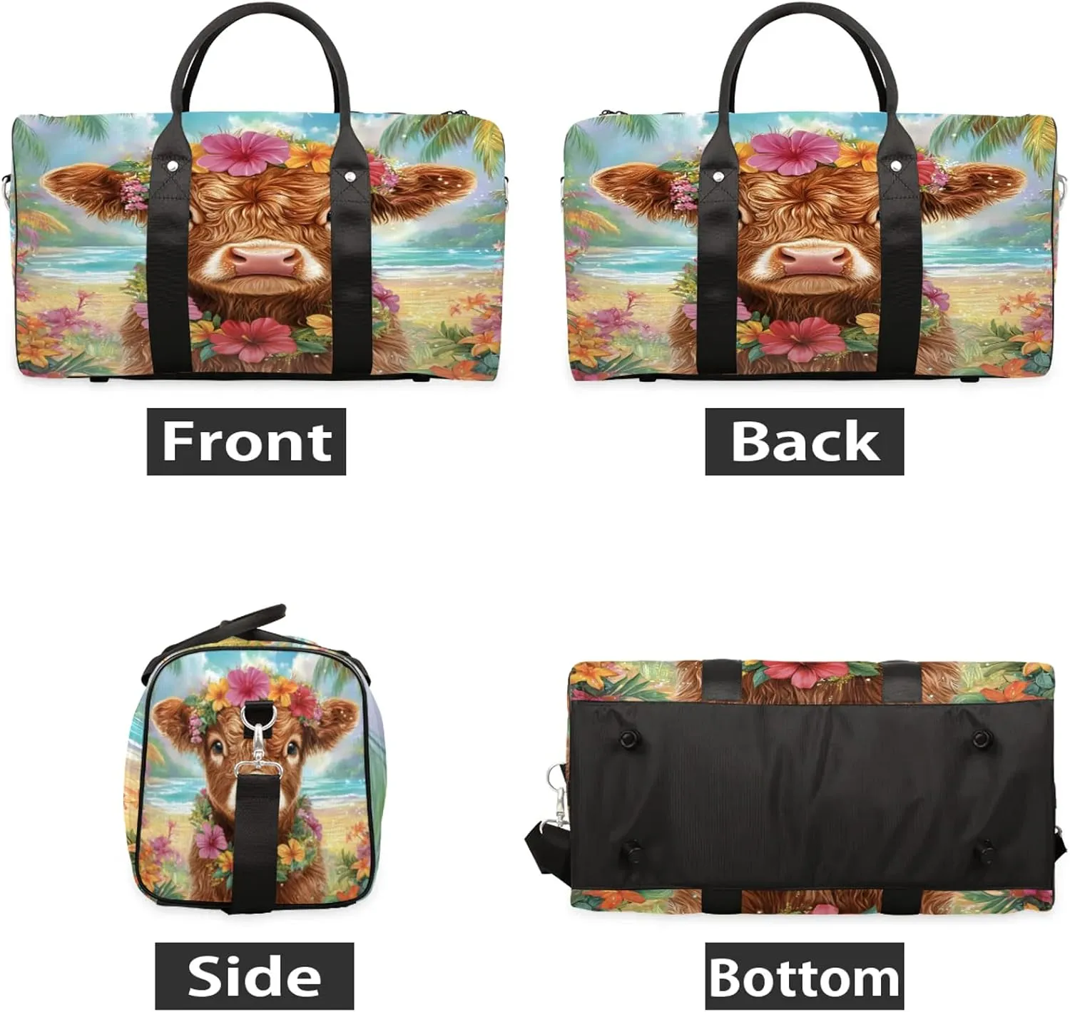 Funny Highland Cow Duffle Bag for Travel, Overnight Weekend Gym Carry On Luggage Bag, Rustic Farmhouse Bull Animal Travel Duffel Bag for Men Women