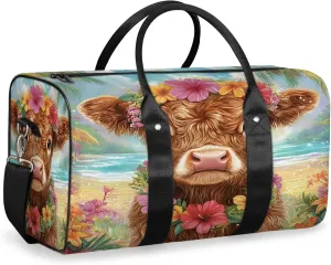 Funny Highland Cow Duffle Bag for Travel, Overnight Weekend Gym Carry On Luggage Bag, Rustic Farmhouse Bull Animal Travel Duffel Bag for Men Women