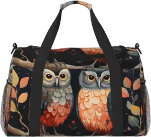 Funny Owl On Branch Duffle Bag for Travel Wildlife Rustic Flower Sports Gym Tote Carry On Bag Large Shoulder Weekend Overnight for Workout