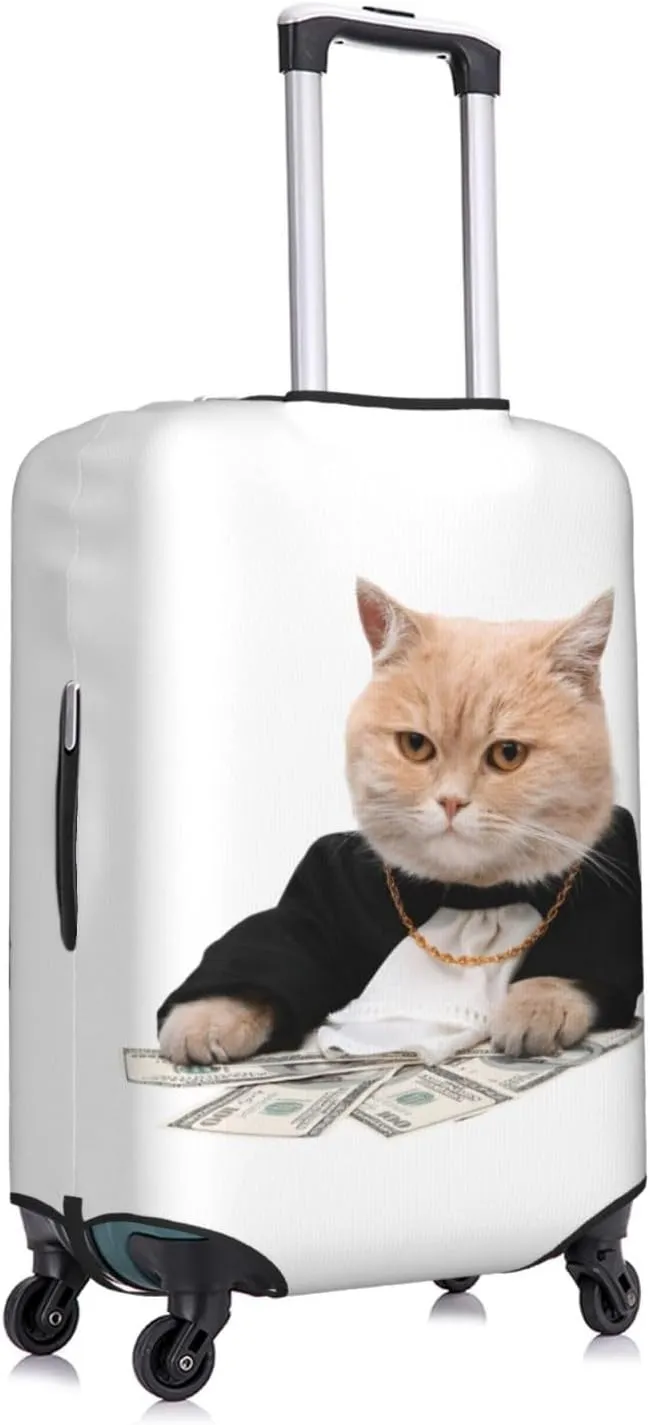Funny Rich Cat Travel Luggage Cover Fits 18-32 Inch Luggage, Elastic Suitcase Cover Protector with Concealed Zipper for Wheeled Suitcase Tsa Approved