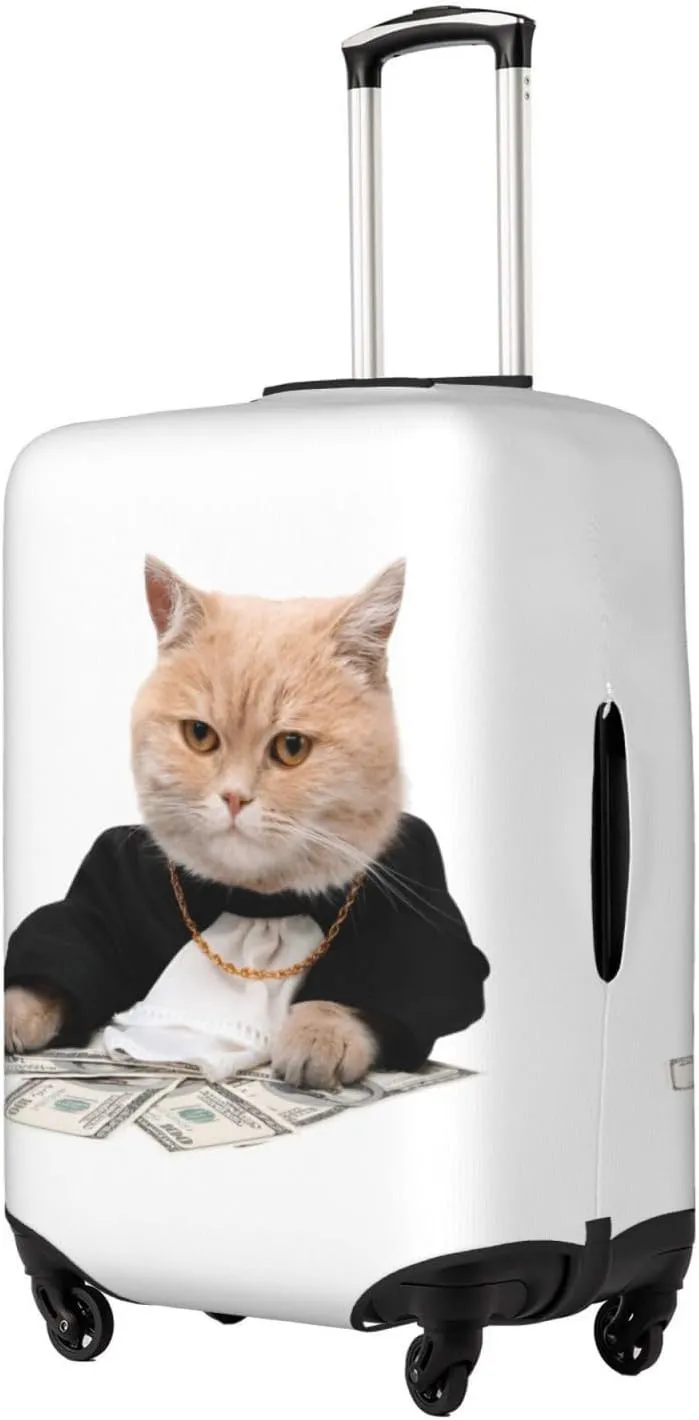 Funny Rich Cat Travel Luggage Cover Fits 18-32 Inch Luggage, Elastic Suitcase Cover Protector with Concealed Zipper for Wheeled Suitcase Tsa Approved