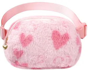 Fuzzy Belt Bag Waist Fanny Pack for Girls Cute Lovely Heart Waist Packs Crossbody Bags for Women Trendy Teen Girl Kids Daughter Sister Her Preppy Girly Stuff Fuzzy Plush Waist Pack Bag, Pink