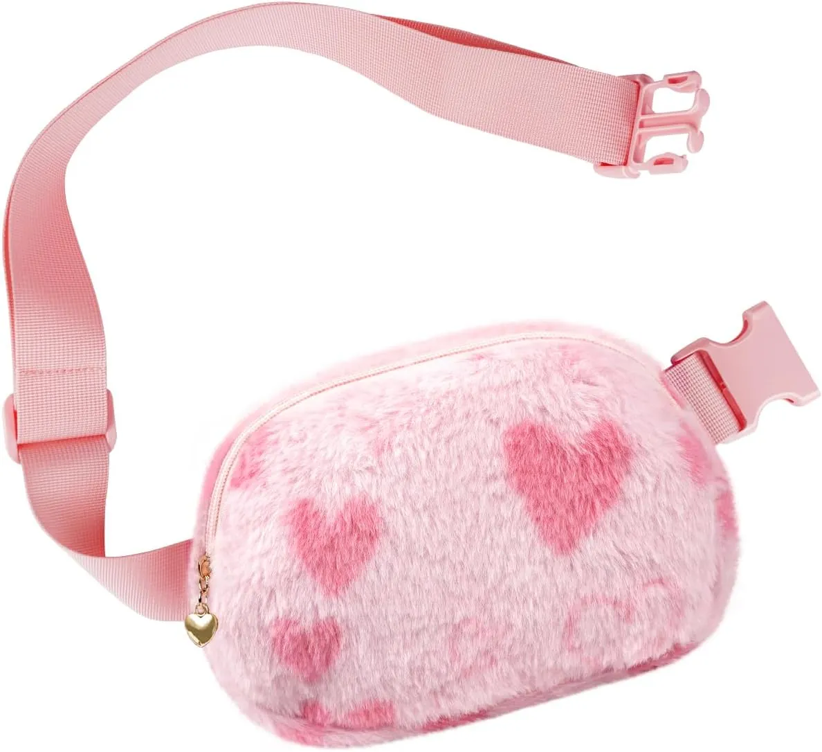 Fuzzy Belt Bag Waist Fanny Pack for Girls Cute Lovely Heart Waist Packs Crossbody Bags for Women Trendy Teen Girl Kids Daughter Sister Her Preppy Girly Stuff Fuzzy Plush Waist Pack Bag, Pink