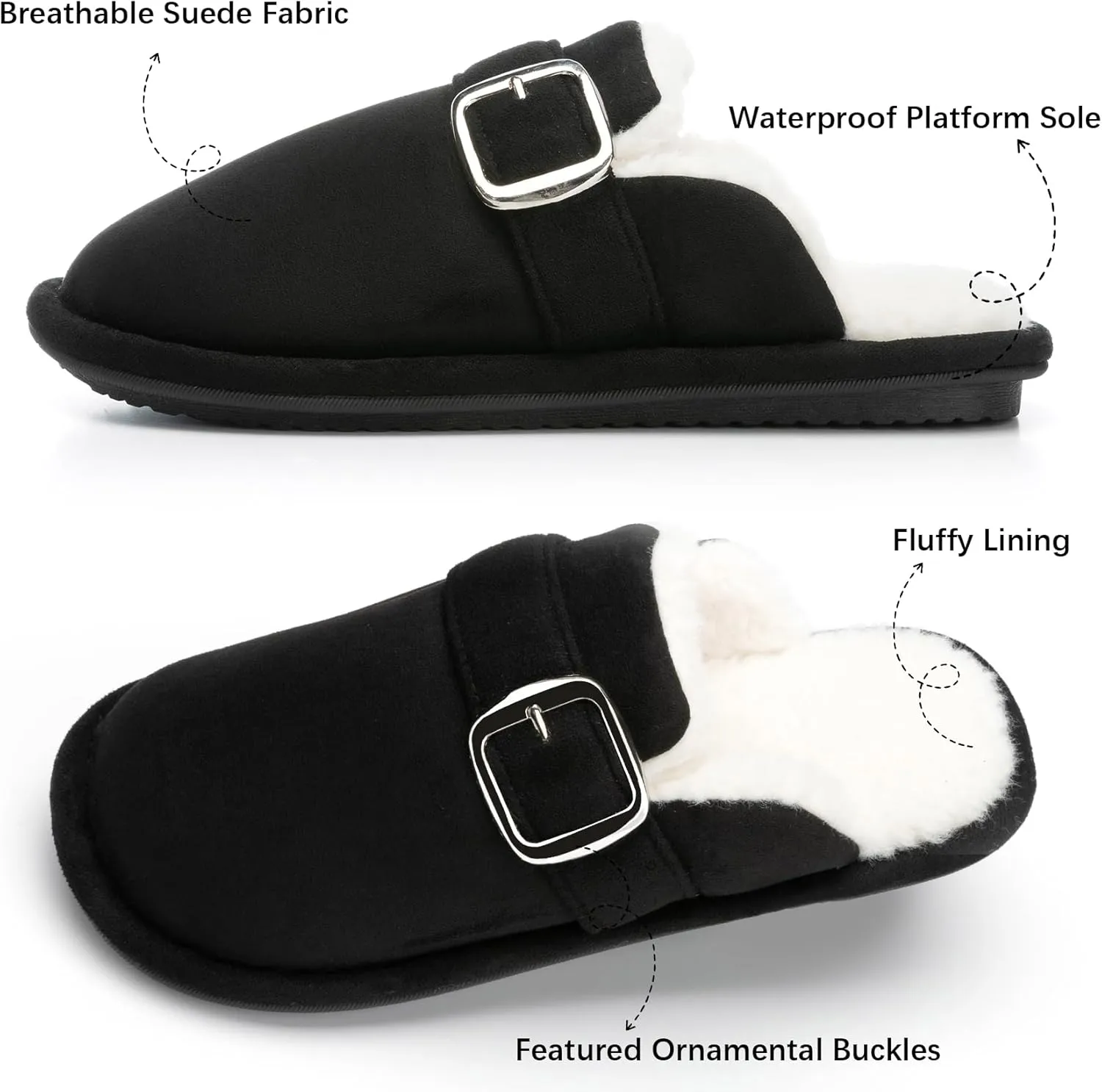 Fuzzy Slippers for Women with Memory Foam Warm Winter Suede House Slippers Shoes Indoor Outdoor Gifts For Women Faux Fur Anti-Skid