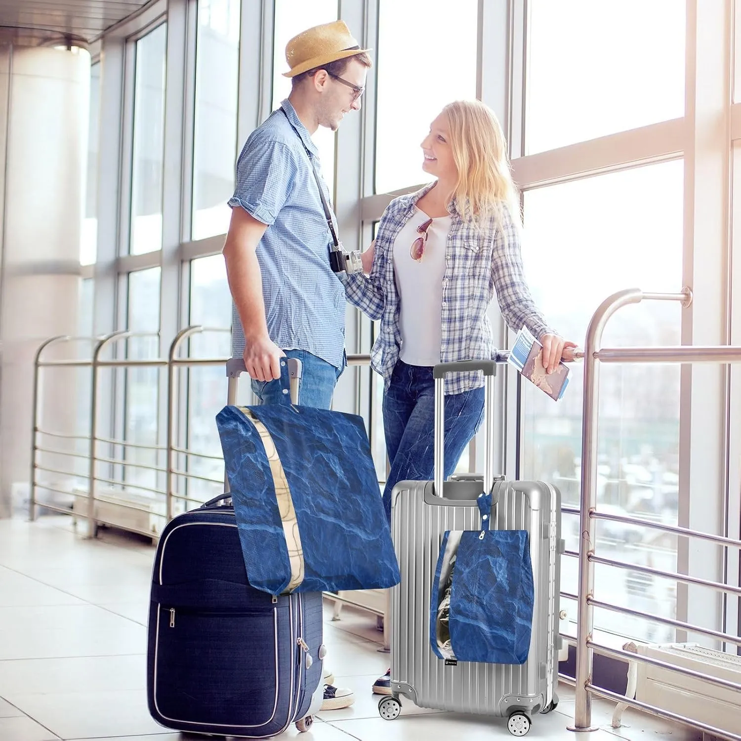 Garment Bag Closet Storage, Luggage Space Saver, Dark Royal Blue Slate Slab, Waterproof, 3 Set Travel Packing Cubes For Suitcases, Luggages Management Personnel