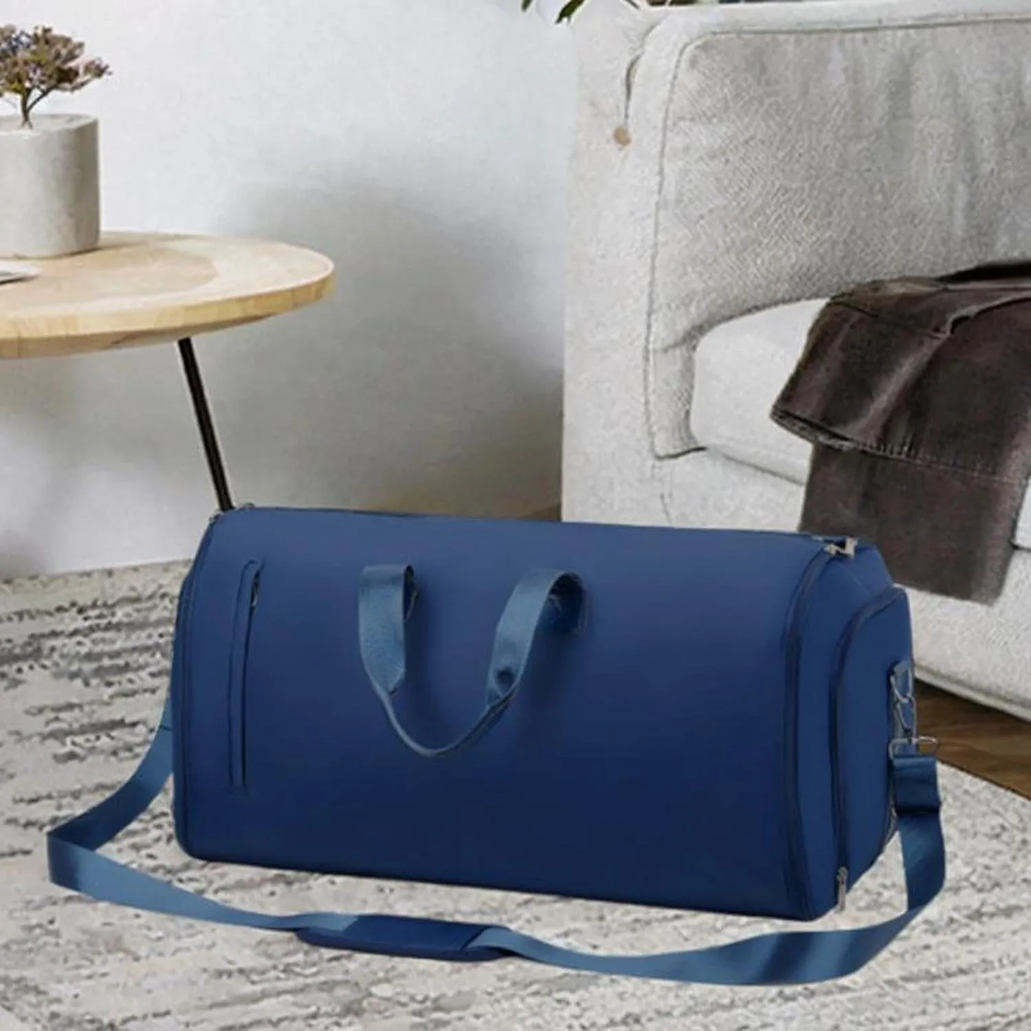 Garment Bag Weekender Bag Leather Duffle Bag for for Men Camping Hiking Outdoor, Dark Blue