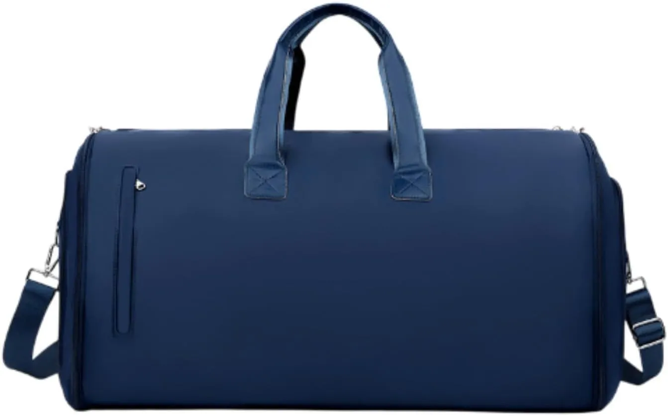 Garment Bag Weekender Bag Leather Duffle Bag for for Men Camping Hiking Outdoor, Dark Blue