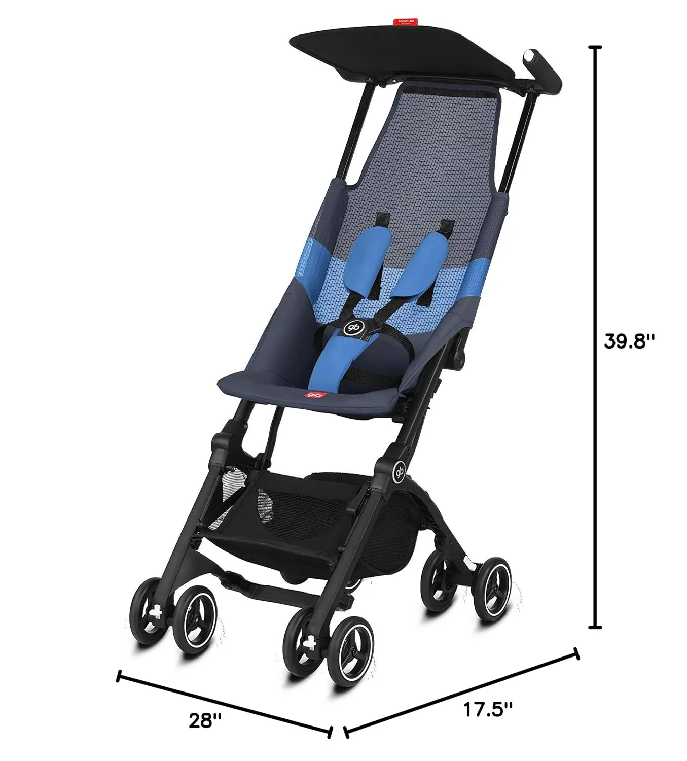 gb Pockit Air All Terrain Ultra Compact Lightweight Travel Stroller with Breathable Fabric in Night Blue , 28x17.5x39.8 Inch (Pack of 1)