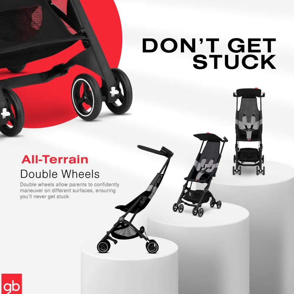 gb Pockit Air All Terrain Ultra Compact Lightweight Travel Stroller with Breathable Fabric in Velvet Black