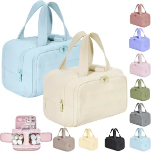 GDSAFS Large Capacity Wide-Open Travel Cosmetic Bag - Curetoaway Travel Cosmetic Bag, 4-In-1 Portable Waterproof Dry/Wet Separation Pouch Open Flat Toiletry Bags with 4 Compartments (2pcs/E)