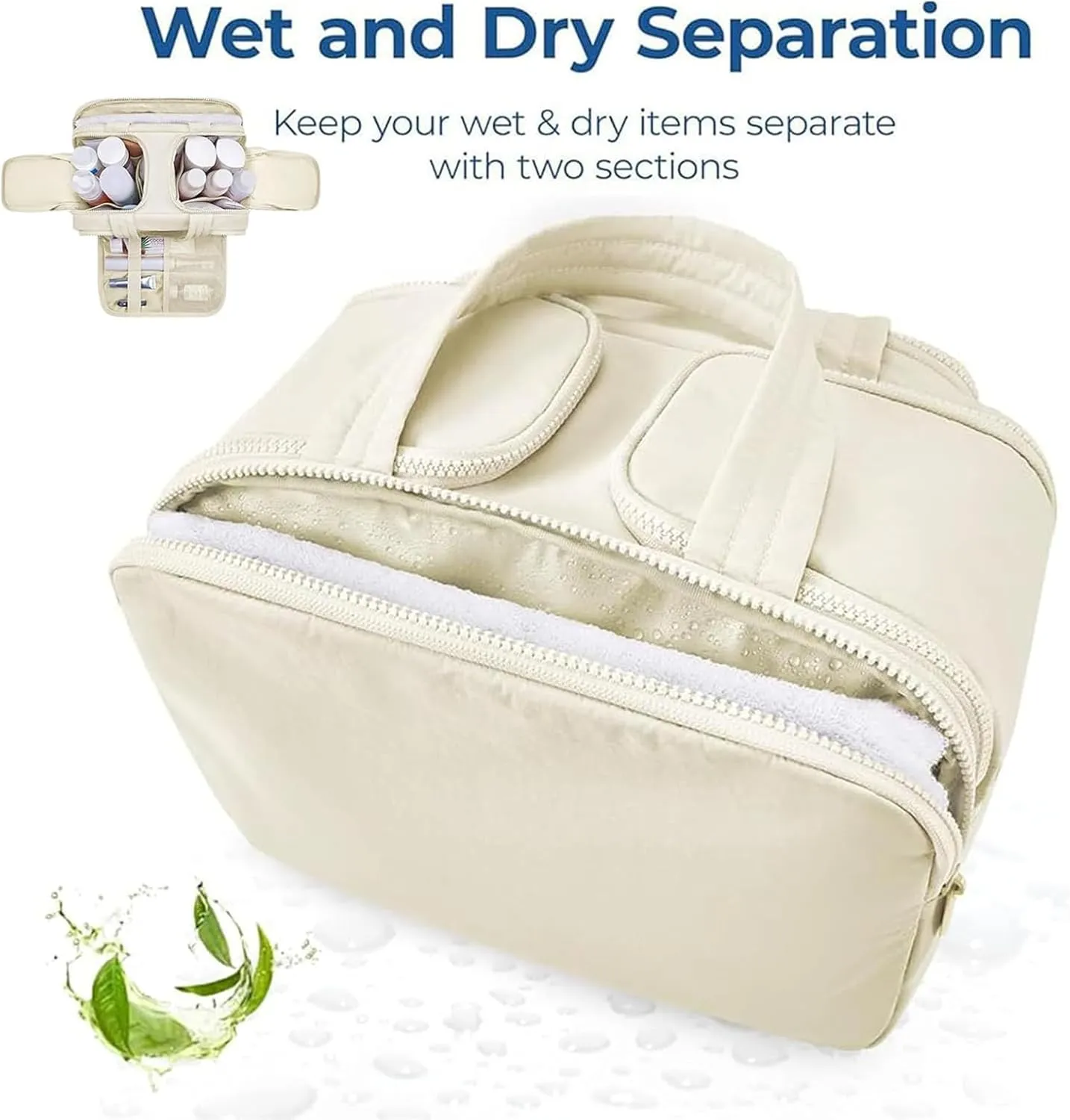 GDSAFS Large Capacity Wide-Open Travel Cosmetic Bag - Curetoaway Travel Cosmetic Bag, 4-In-1 Portable Waterproof Dry/Wet Separation Pouch Open Flat Toiletry Bags with 4 Compartments (2pcs/F)