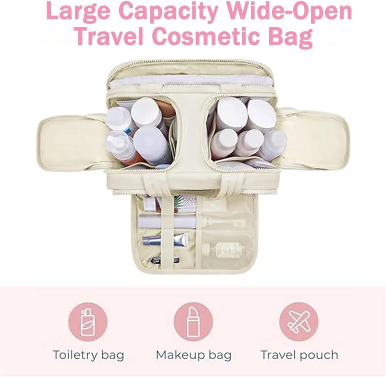 GDSAFS Large Capacity Wide-Open Travel Cosmetic Bag - Curetoaway Travel Cosmetic Bag, 4-In-1 Portable Waterproof Dry/Wet Separation Pouch Open Flat Toiletry Bags with 4 Compartments (2pcs/F)
