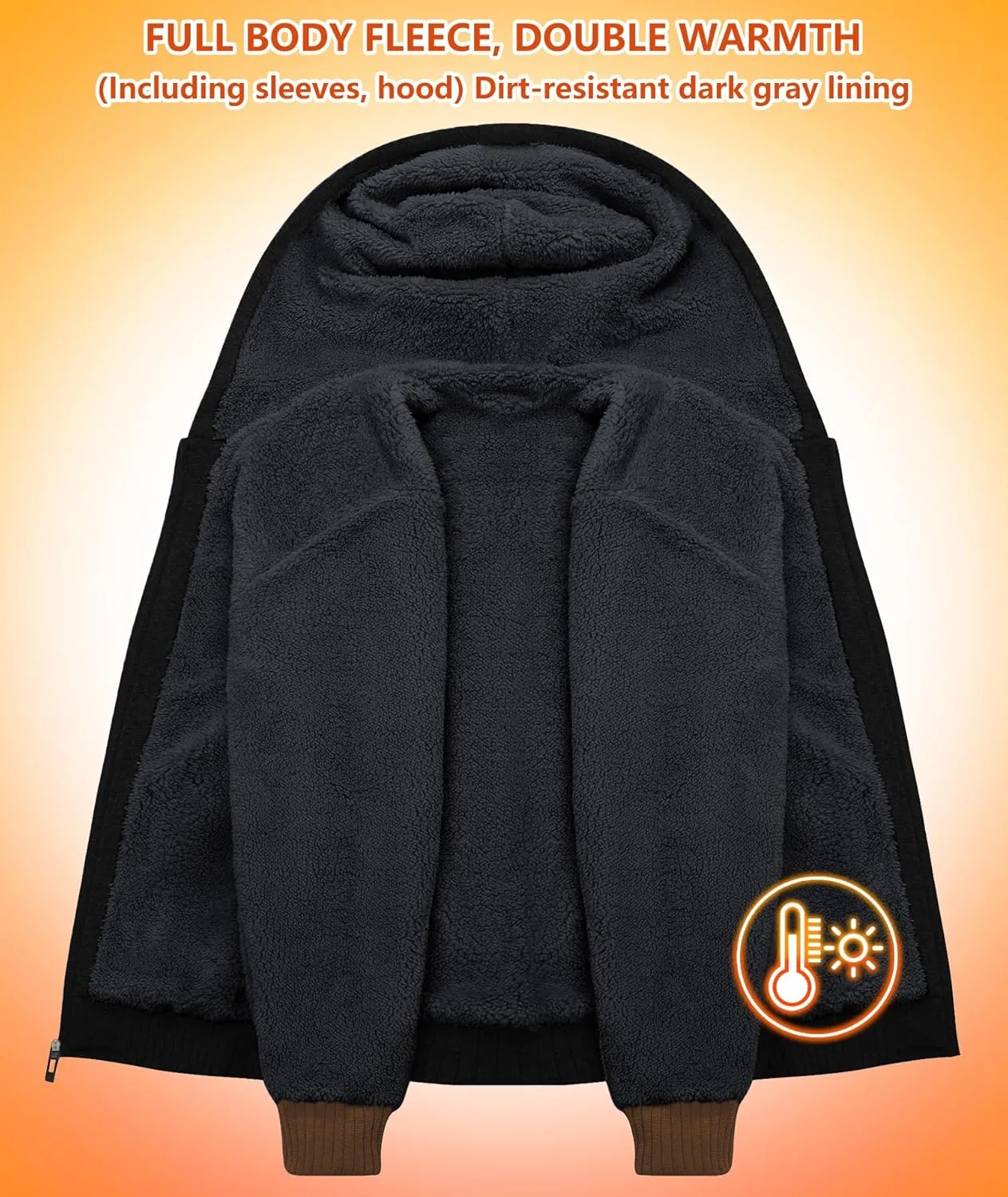 GEEK LIGHTING Men’s Fleece-Lined Zip Up Hoodie, Thick Hooded Jacket Winter Warm Athletic Sweatshirt