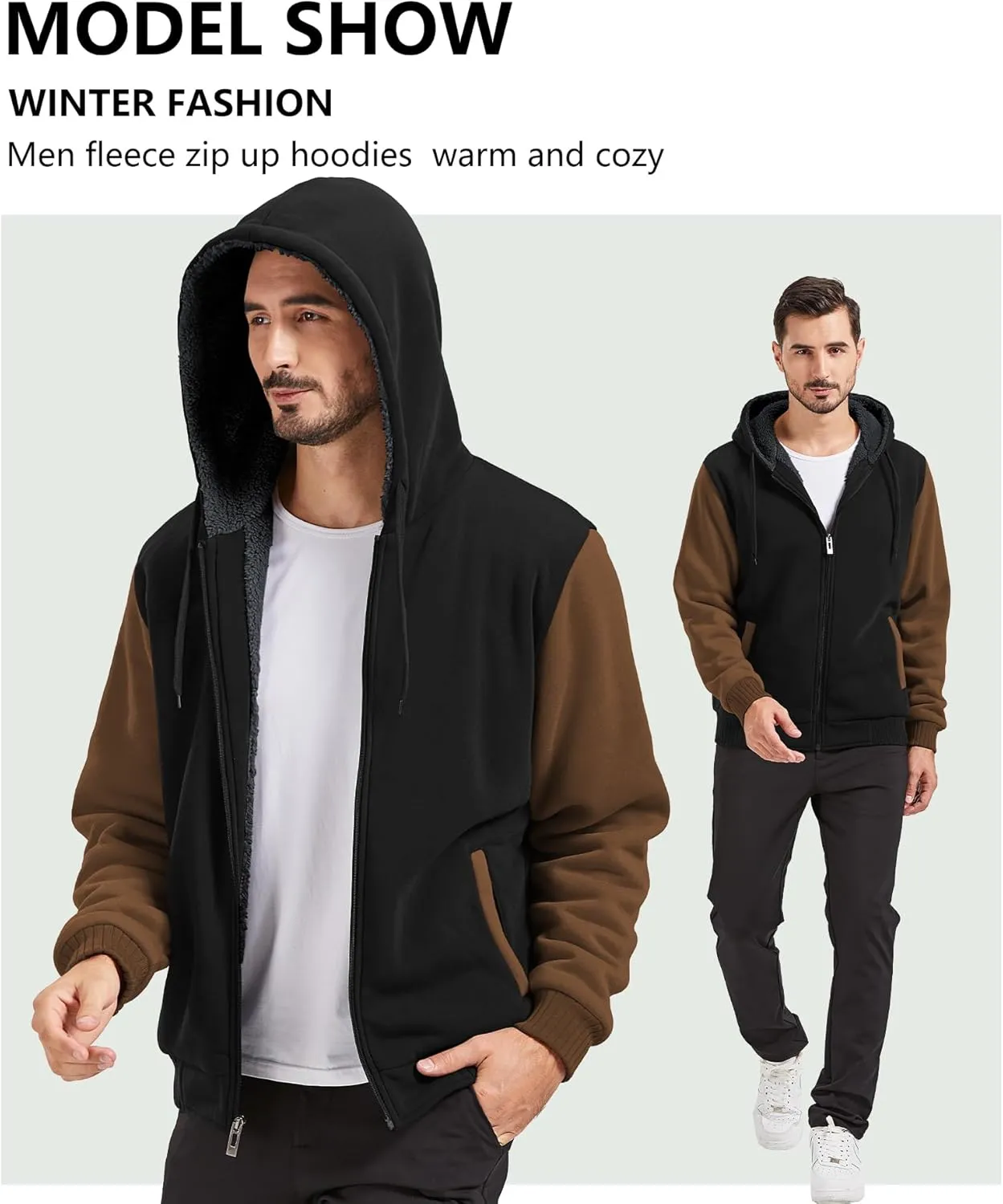 GEEK LIGHTING Men’s Fleece-Lined Zip Up Hoodie, Thick Hooded Jacket Winter Warm Athletic Sweatshirt